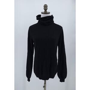 Carducci Vintage Black Knit Balloon Sleeve Long Sleeve Turtleneck Sweater